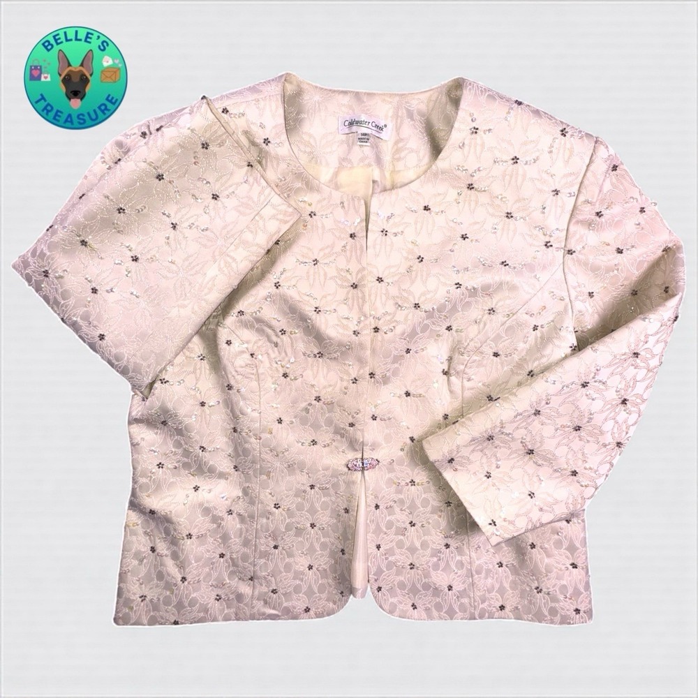 Coldwater Creek Jacket Womens 14 Petite Dress Shimmer Beaded Embroidered Wedding